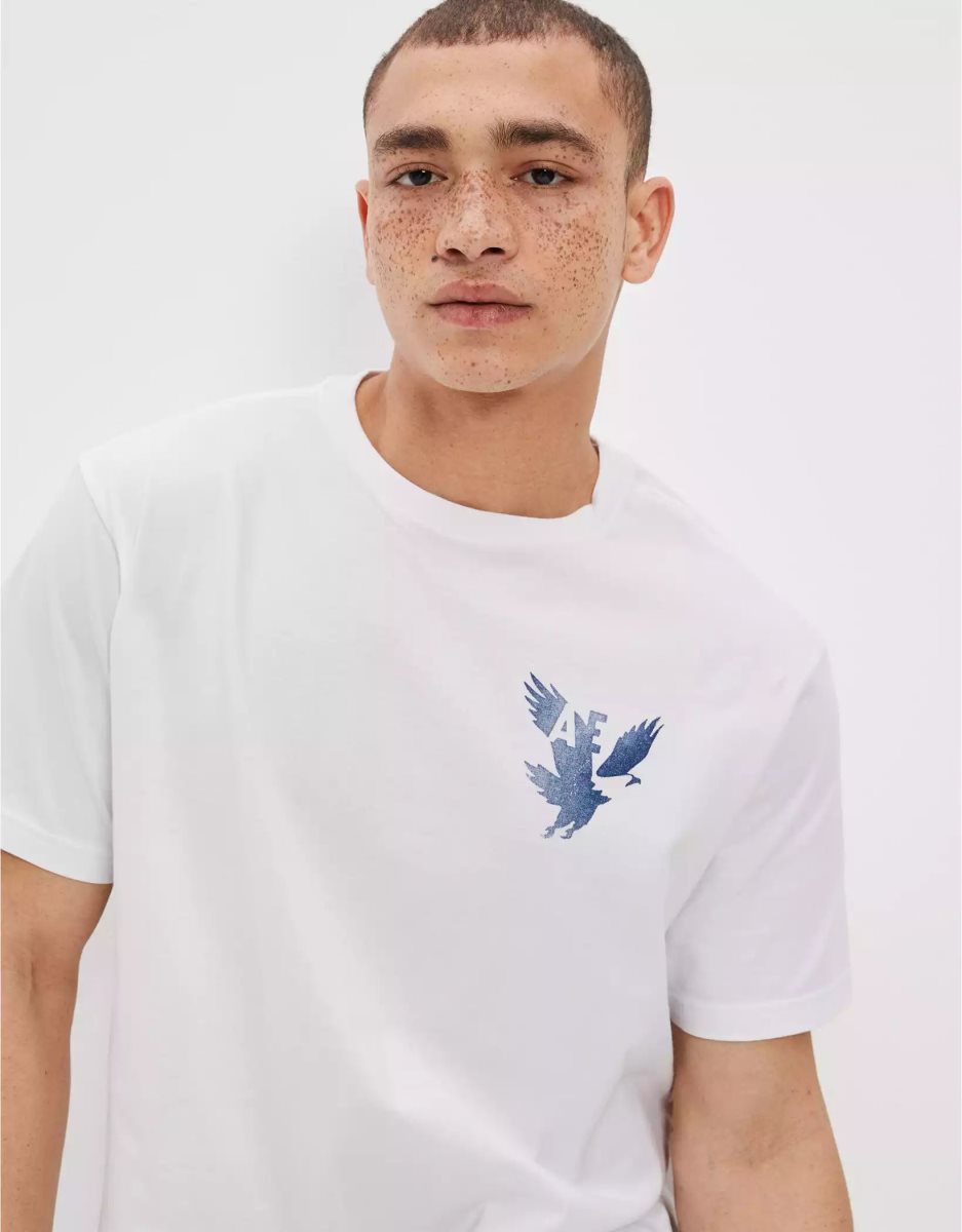 T Shirt Graphique American Eagle AE Super Soft Logo Blanche Homme | JNR-35265542